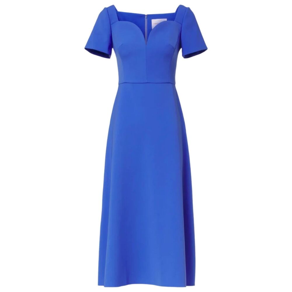NWT. $1890 Carolina Herrera Delphinium Curved Neckline Midi Dress Sz 4